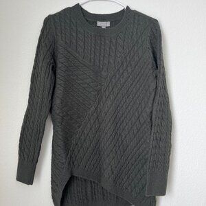 Cable Knit Asymmetrical Hem Sweater - Olive
